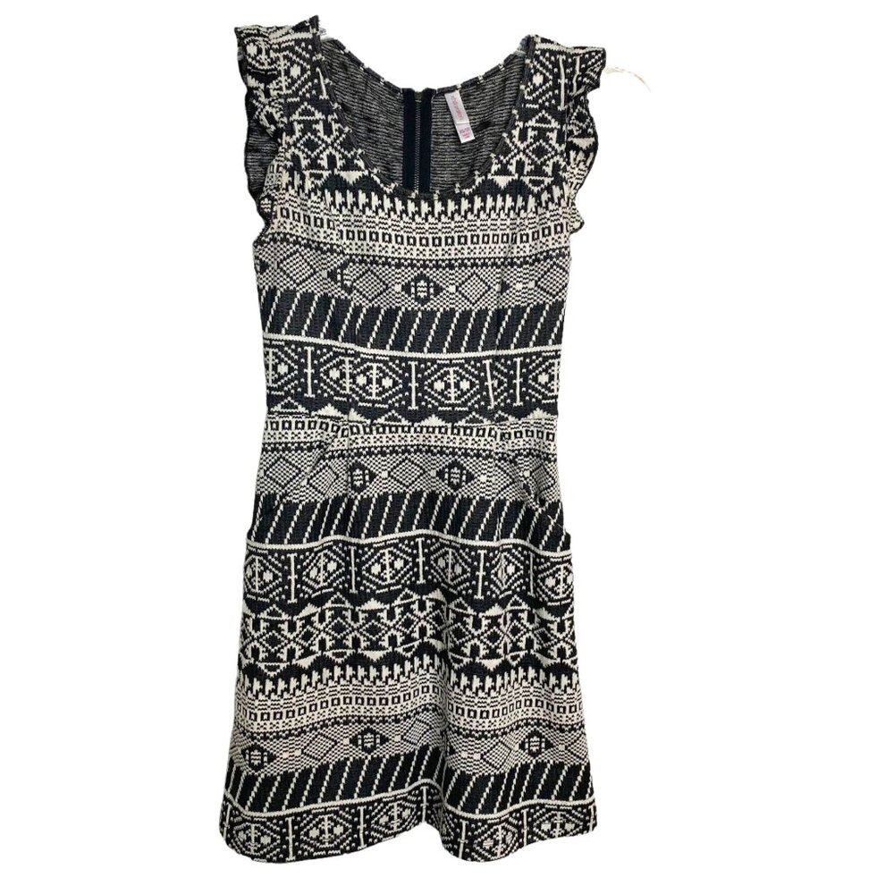 xhilaration Womens Aztec Print Knit with Ruffle Trim XS Black and White Coquette